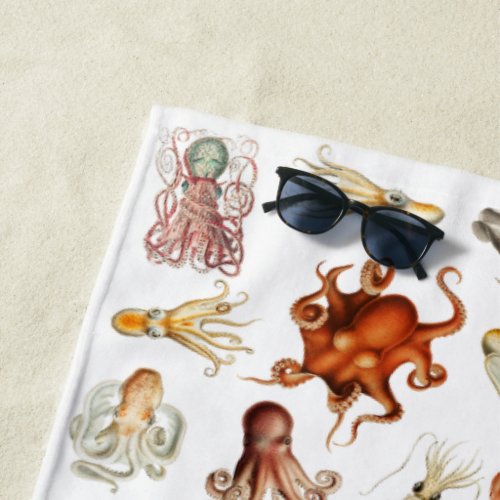 Watercolor Octopus Cephalopod Ocean Animals  Beach Towel