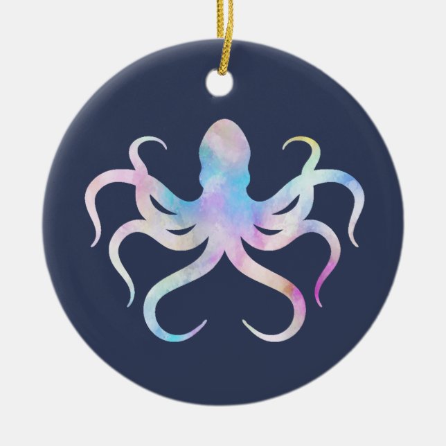 Watercolor octopus ceramic ornament (Front)