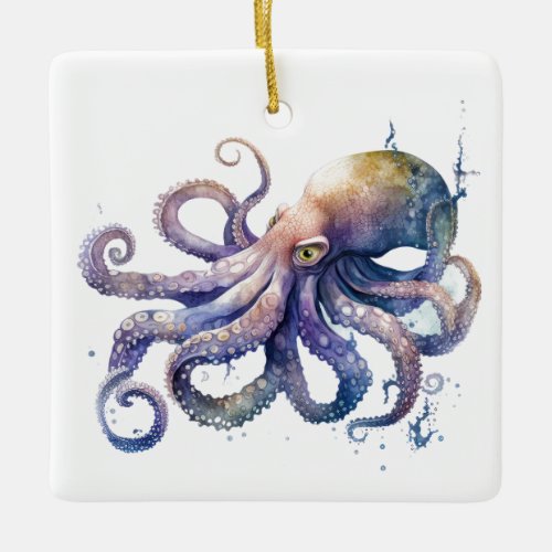  Watercolor Octopus  Ceramic Ornament