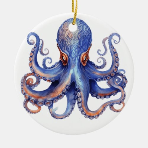  Watercolor Octopus  Ceramic Ornament