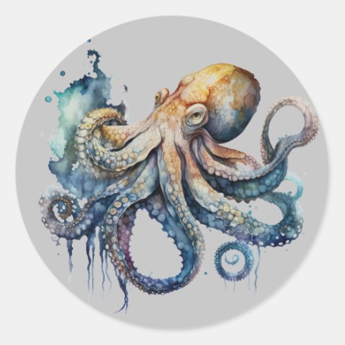  Watercolor Octopus  Classic Round Sticker