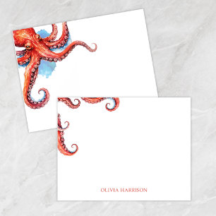 Watercolor Octopus Coastal Stationery Note Card