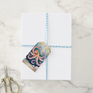 Watercolor Octopus Kids Birthday Party Thank You Gift Tags