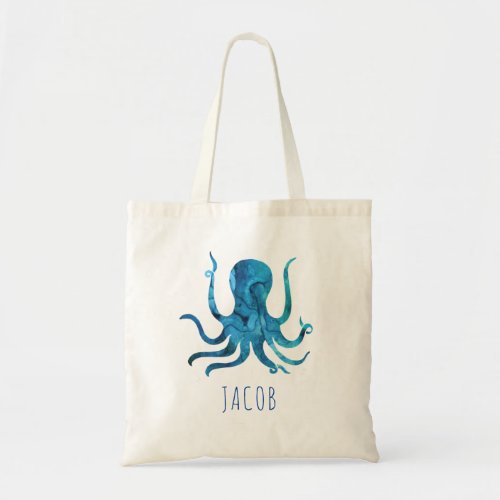 Watercolor Octopus Marine Kids Personalized Tote Bag