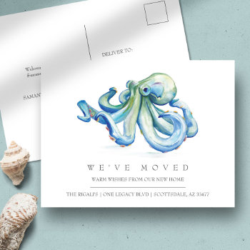 Watercolor Octopus New Home Moving Announcement Postcard by VGInvites at Zazzle