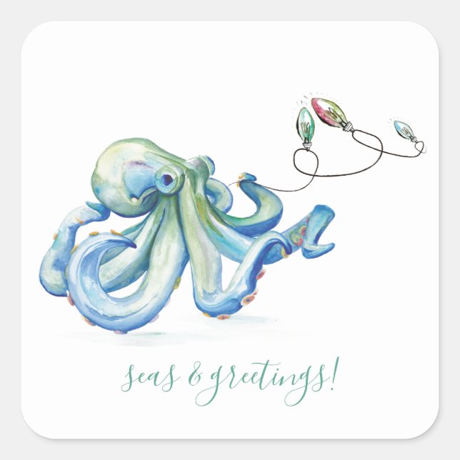 Watercolor Octopus Ocean Envelope Sticker (Front)