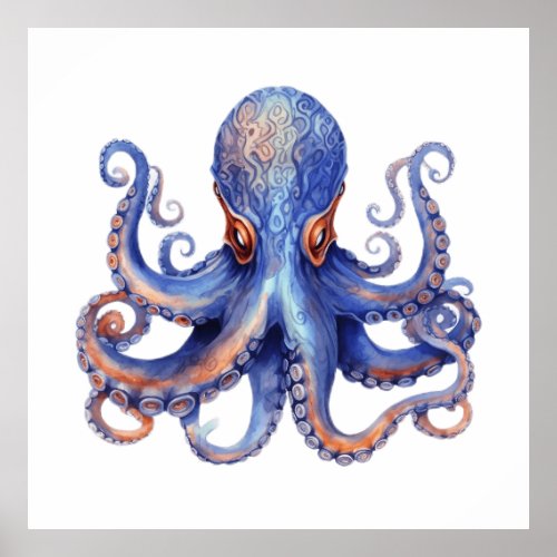  Watercolor Octopus  Poster