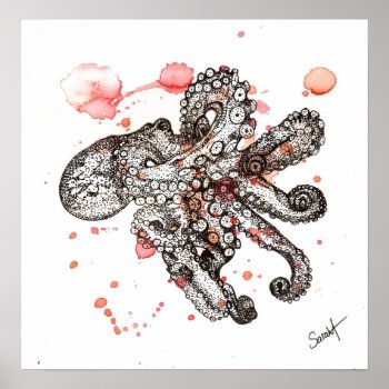 Watercolor Octopus Poster by Sharksvspenguins at Zazzle