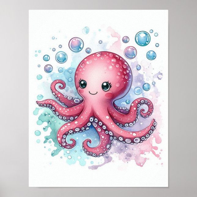 Watercolor Octopus Poster (Front)