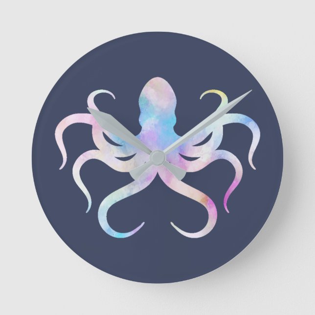 Watercolor octopus  round clock (Front)