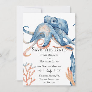Watercolor Octopus Sea Life Beach Wedding Save The Date
