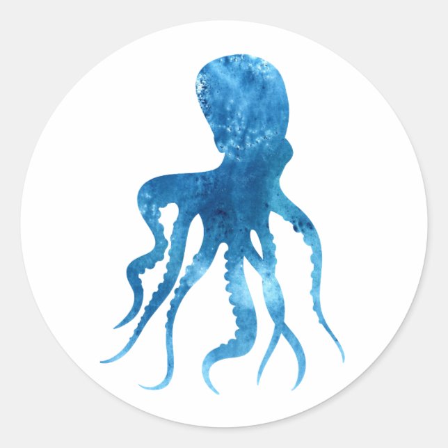 Watercolor octopus silhouette classic round sticker (Front)