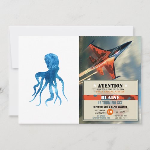 Watercolor octopus silhouette invitation