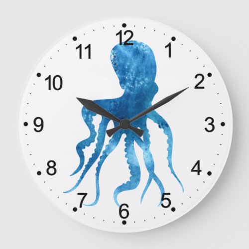 Watercolor octopus silhouette large clock