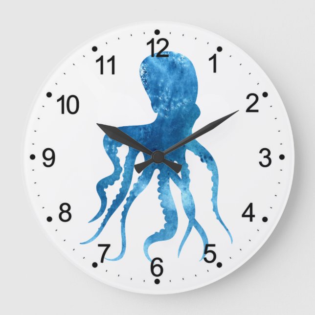 Watercolor octopus silhouette large clock (Front)