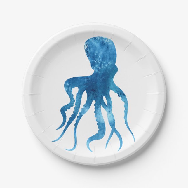 Watercolor octopus silhouette paper plates (Front)