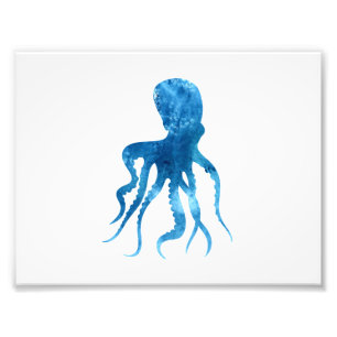 Watercolor octopus silhouette photo print