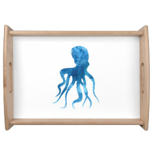 Watercolor octopus silhouette serving tray