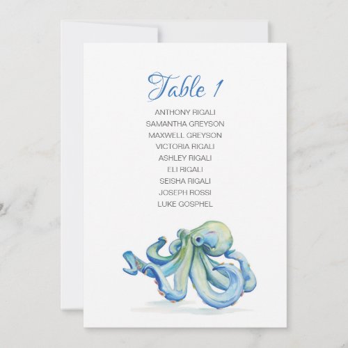 Watercolor Octopus Wedding Seating Table Plan Invitation