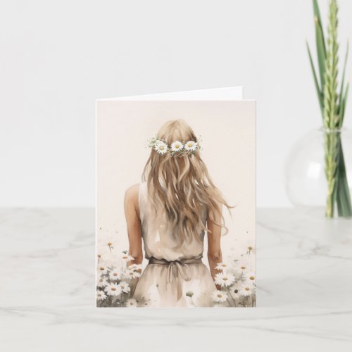 Watercolor of a Young Woman In Daisies Note Card