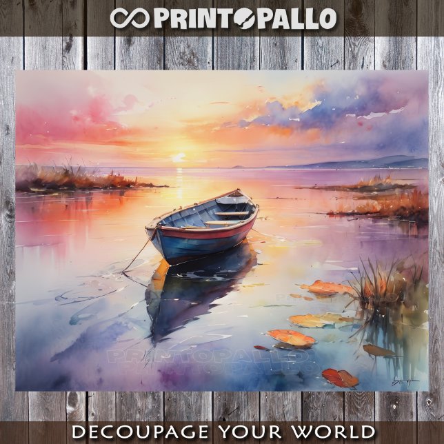 Watercolor of abandoned rawboat in the dawn tissue paper (Creator Uploaded)