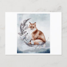 Watercolor of an Fox with a flower