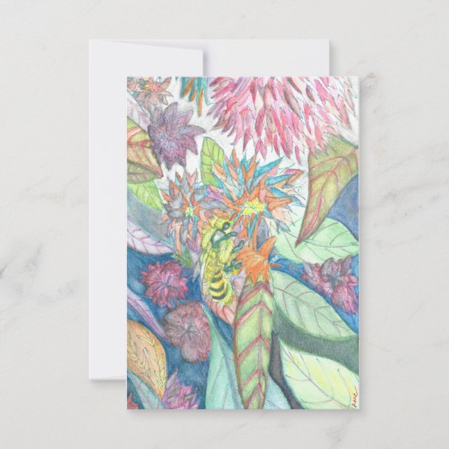 Watercolor of Bee & Flowers Thank You Card (Front)