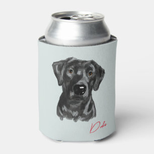 watercolor of black lab on can cooler