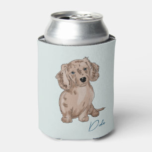 watercolor of dachshund merle on can cooler