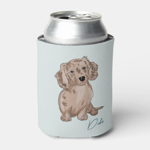 watercolor of dachshund merle on can cooler 