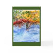 watercolor of flyfisherwoman + autumn colors