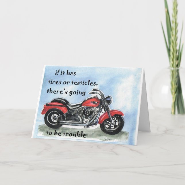watercolor of Harley Fat Tire motorcycle Card (Front)