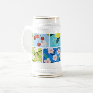 Watercolor of Lemon and Cherry Blossom Beer Stein