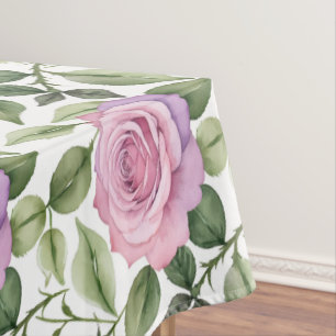 Watercolor Of Pink And Lavender Roses Tablecloth