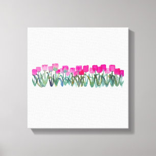 Watercolor of Spring Pink Tulips Canvas Poster Print