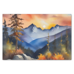 Watercolor of sunrise over snow covered mountains tissue paper