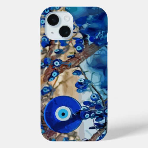 Watercolor of Tree Decorated with Nazars iPhone 15 Case