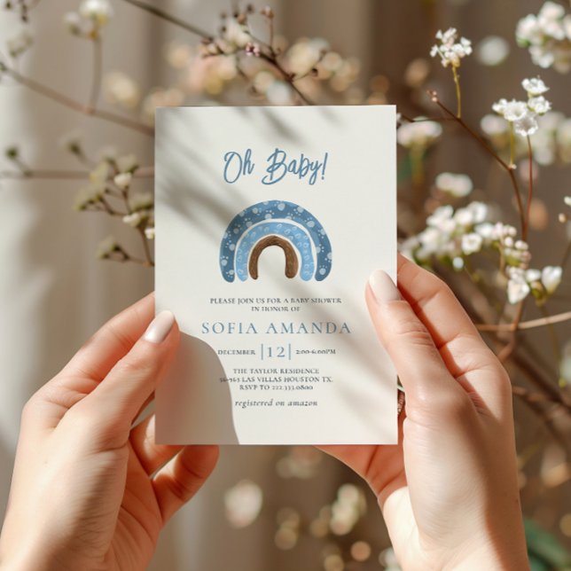 Watercolor Oh Baby Blue Rainbow Baby Shower Invitation (Creator Uploaded)