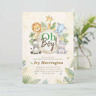 Watercolor Oh Boy Jungle Baby Shower Invitation
