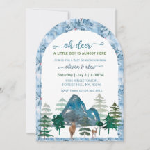 Watercolor oh deer baby boy shower invitations