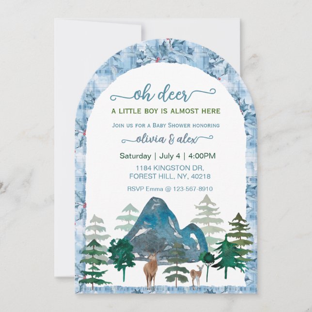 Watercolor oh deer baby boy shower invitations (Front)