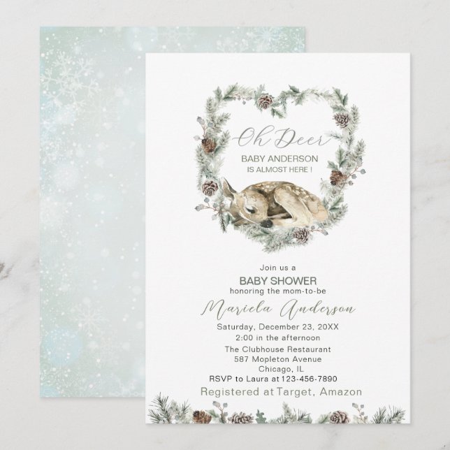  Watercolor Oh Deer Baby Shower  Invitation (Front/Back)