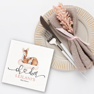 Watercolor Oh Deer Baby Shower Pink Cloud Napkins