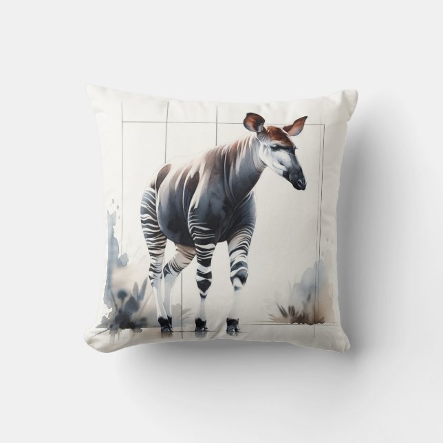 Watercolor Okapi AREF285 - Watercolor Throw Pillow (Front)