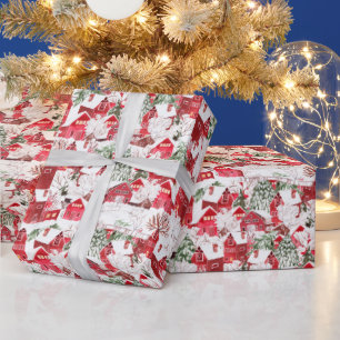 Watercolor Old Christmas Country in Snow Wrapping Paper