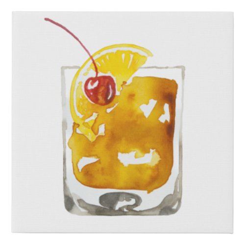 Watercolor Old Fashioned or Negroni Faux Canvas Print