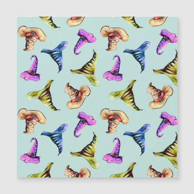 Watercolor old hats: blue background. (Front)