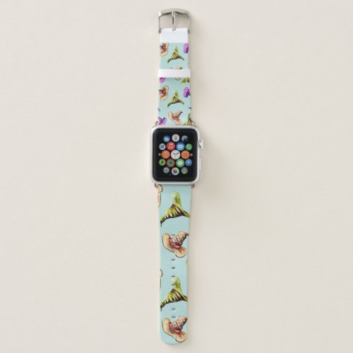 Watercolor old hats blue background apple watch band
