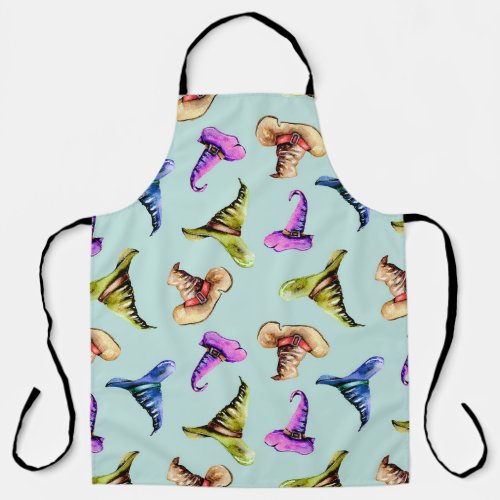 Watercolor old hats blue background apron