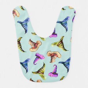 Watercolor old hats: blue background. baby bib